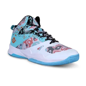 Men White Mesh Basketball Non-Marking Shoes (White / Sky Blue)