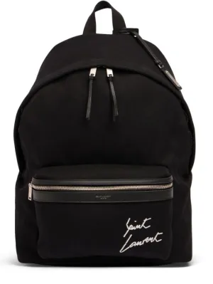 Saint Laurent   Embroidered detail canvas backpack 