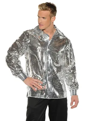 1970s Silver Disco Ball Mens Plus Size Costume Shirt