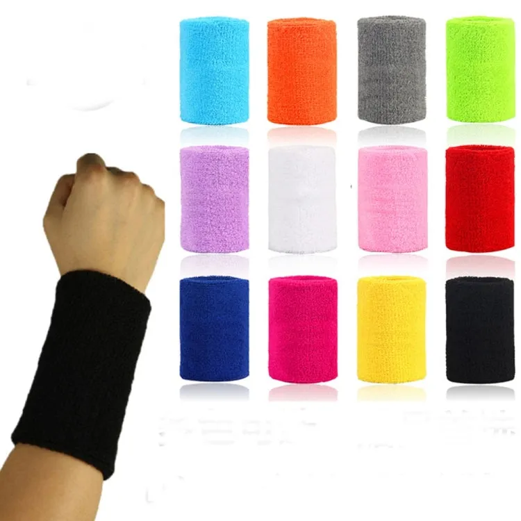 5pcs  8x8cm Women Men Solid Color Cotton Sport Sweatband Brace Wraps Guards(Yellow)