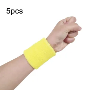 5pcs  8x8cm Women Men Solid Color Cotton Sport Sweatband Brace Wraps Guards(Yellow)