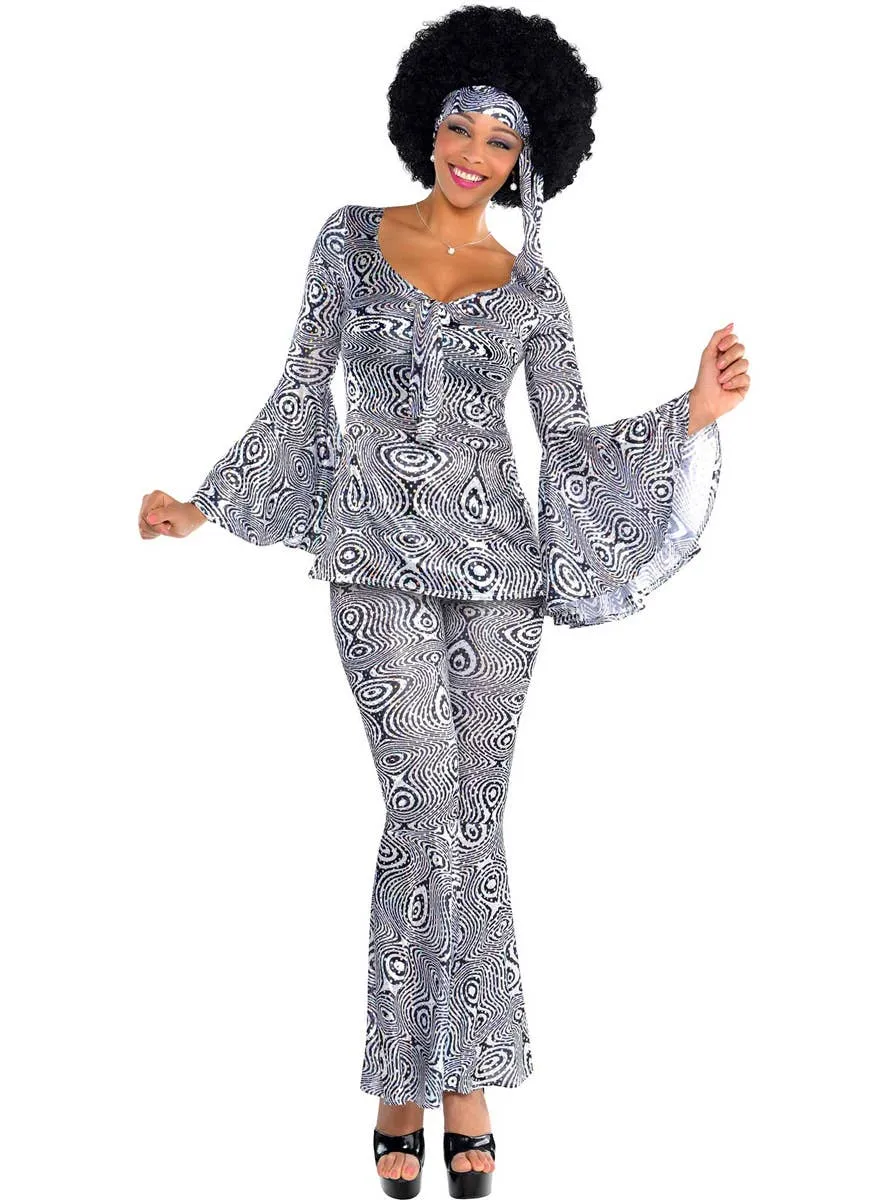 70s Dancing Queen Womens Plus Size Silver Disco Costume