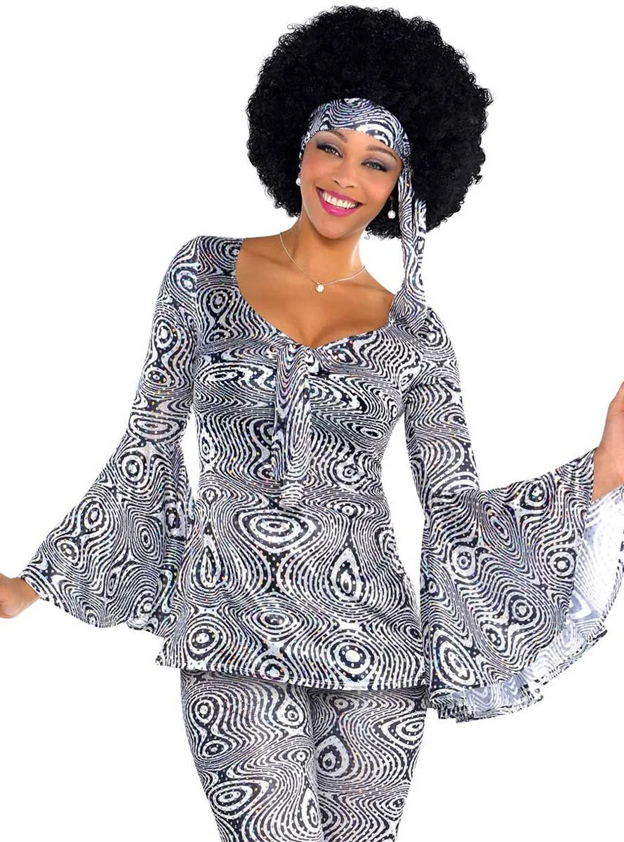 70s Dancing Queen Womens Plus Size Silver Disco Costume