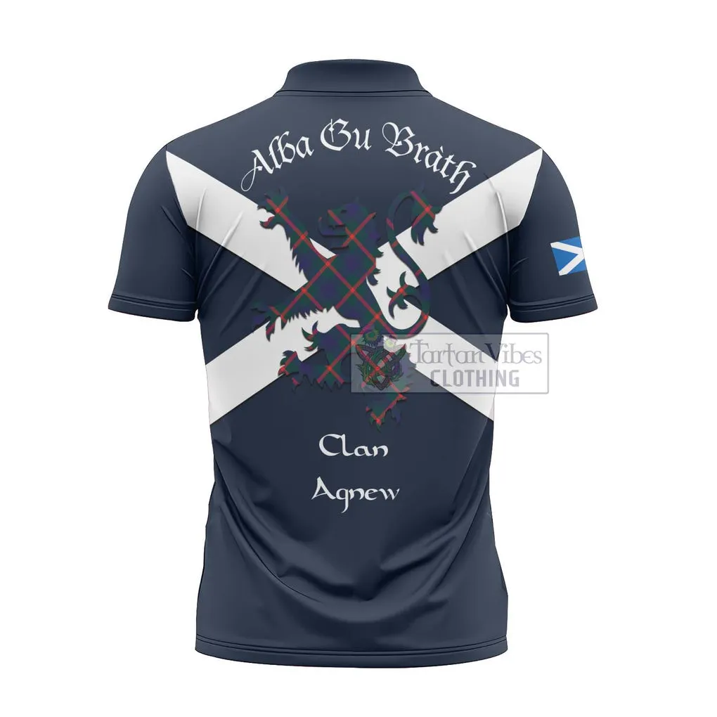 Agnew Tartan Lion Rampant Zipper Polo Shirt Proudly Display Your Heritage with Alba Gu Brath and Clan Name