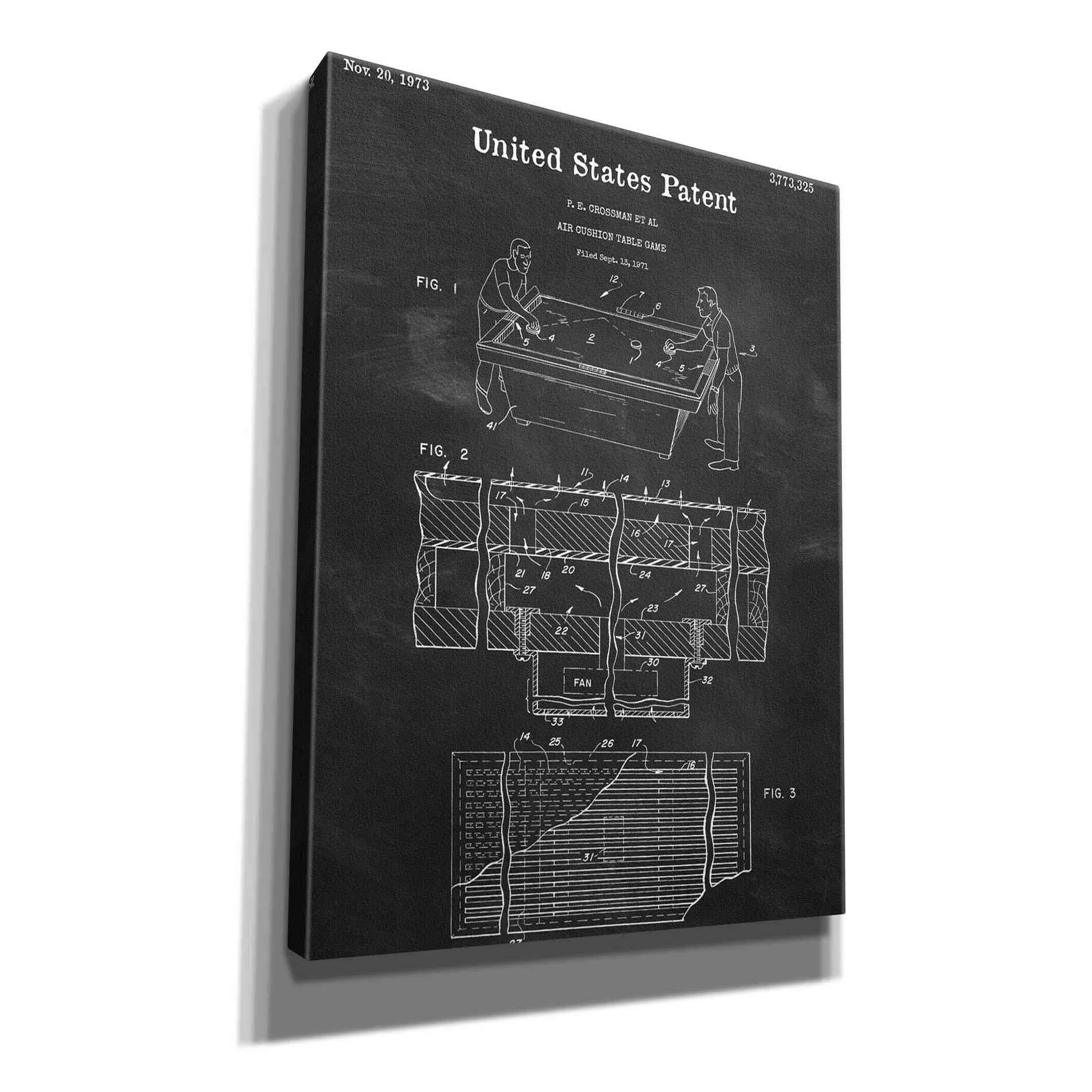 'Air Hockey Blueprint Patent Chalkboard,' Canvas Wall Art