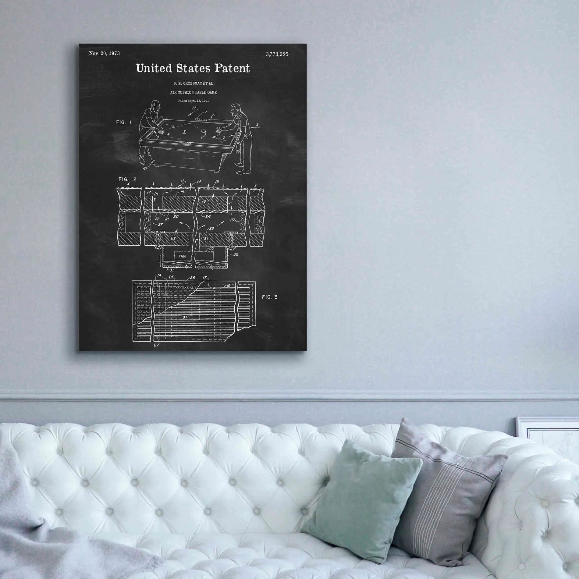 'Air Hockey Blueprint Patent Chalkboard,' Canvas Wall Art