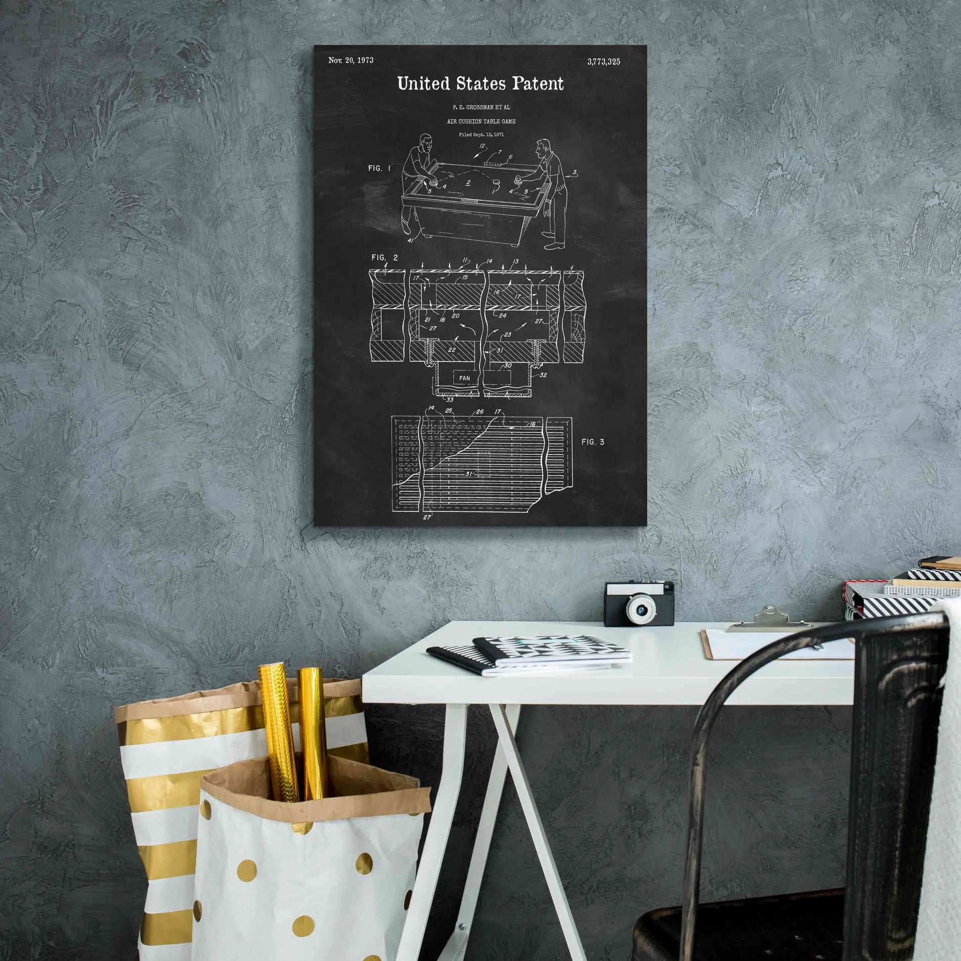 'Air Hockey Blueprint Patent Chalkboard,' Canvas Wall Art