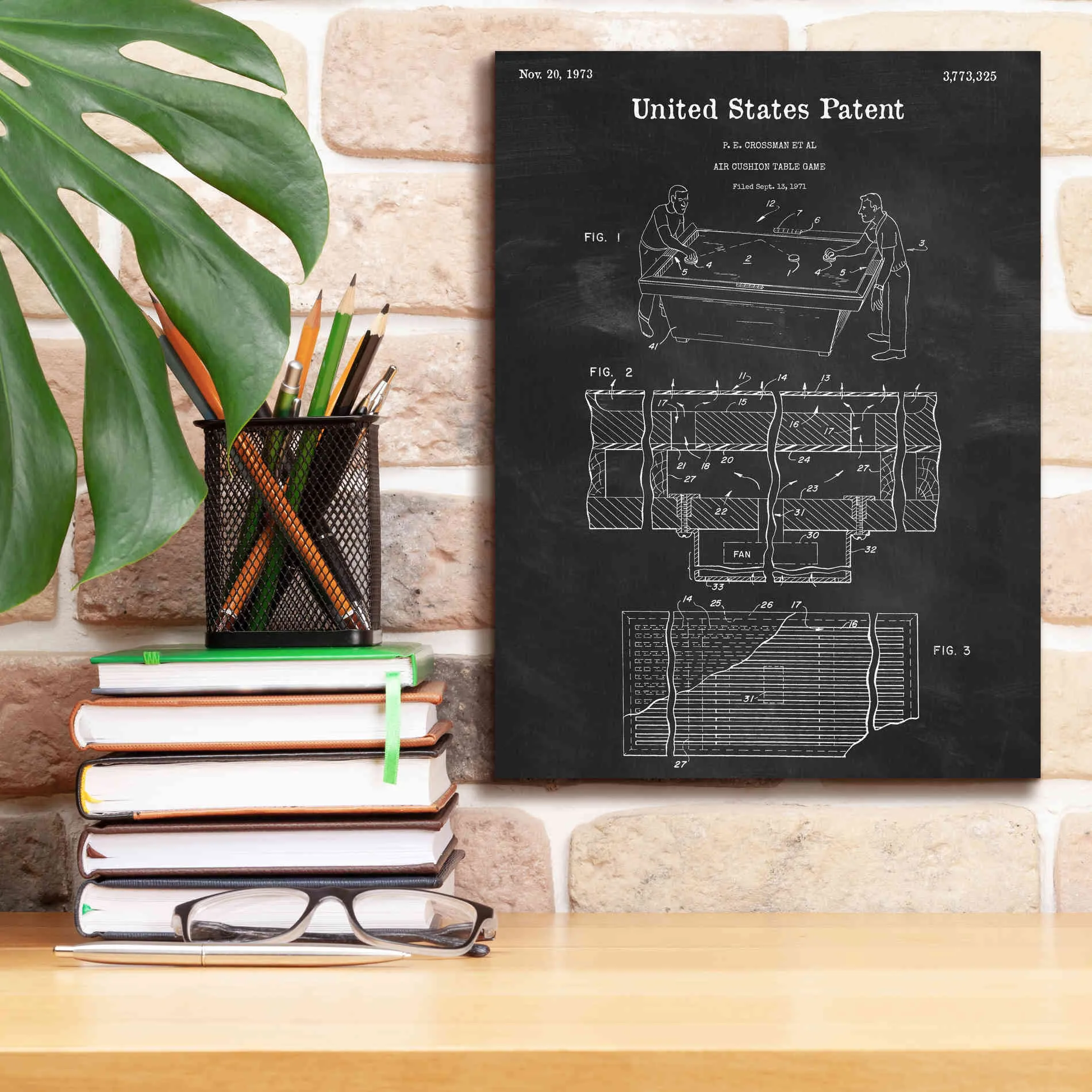 'Air Hockey Blueprint Patent Chalkboard,' Canvas Wall Art