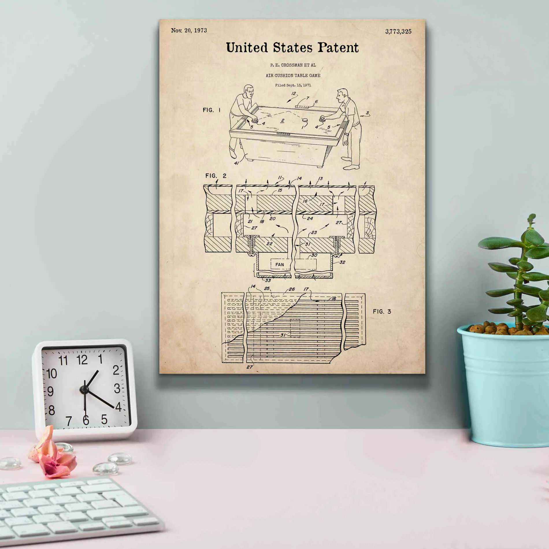 'Air Hockey Blueprint Patent Parchment,' Canvas Wall Art