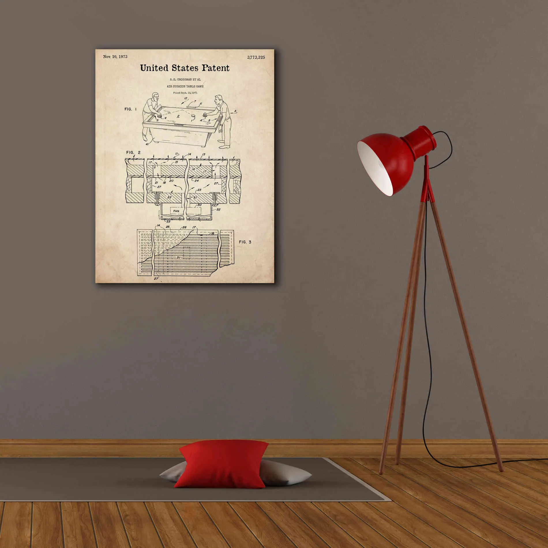 'Air Hockey Blueprint Patent Parchment,' Canvas Wall Art