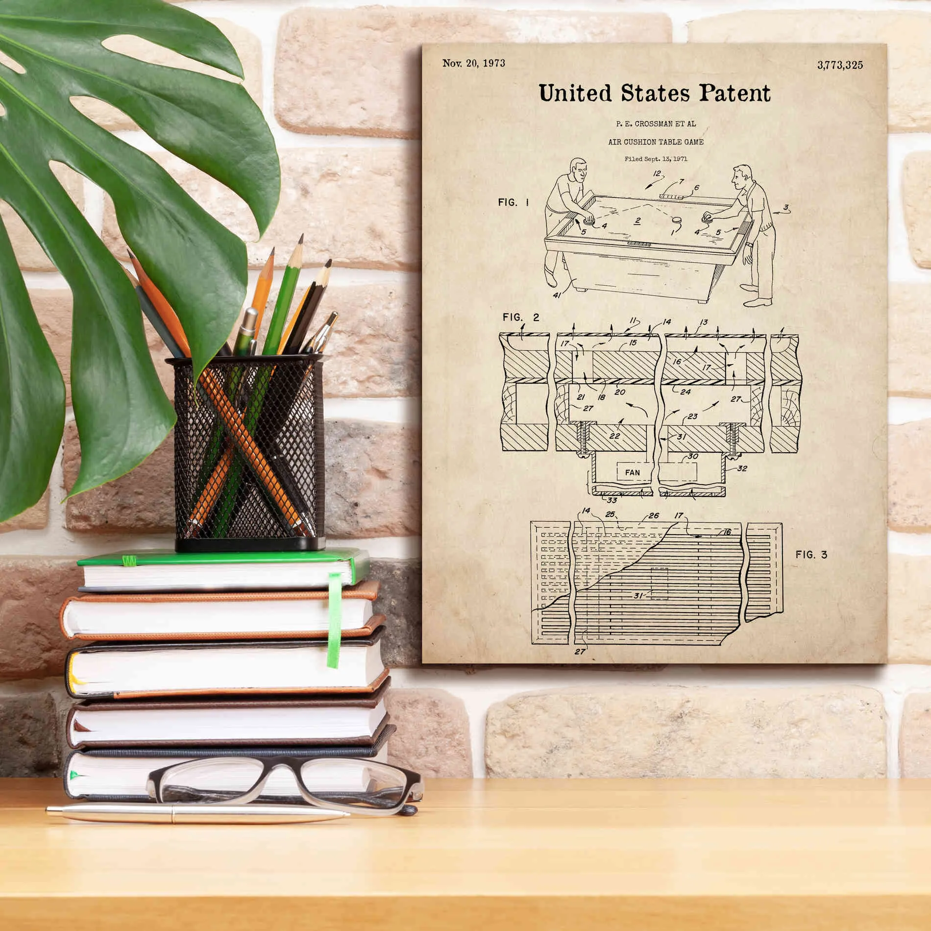 'Air Hockey Blueprint Patent Parchment,' Canvas Wall Art