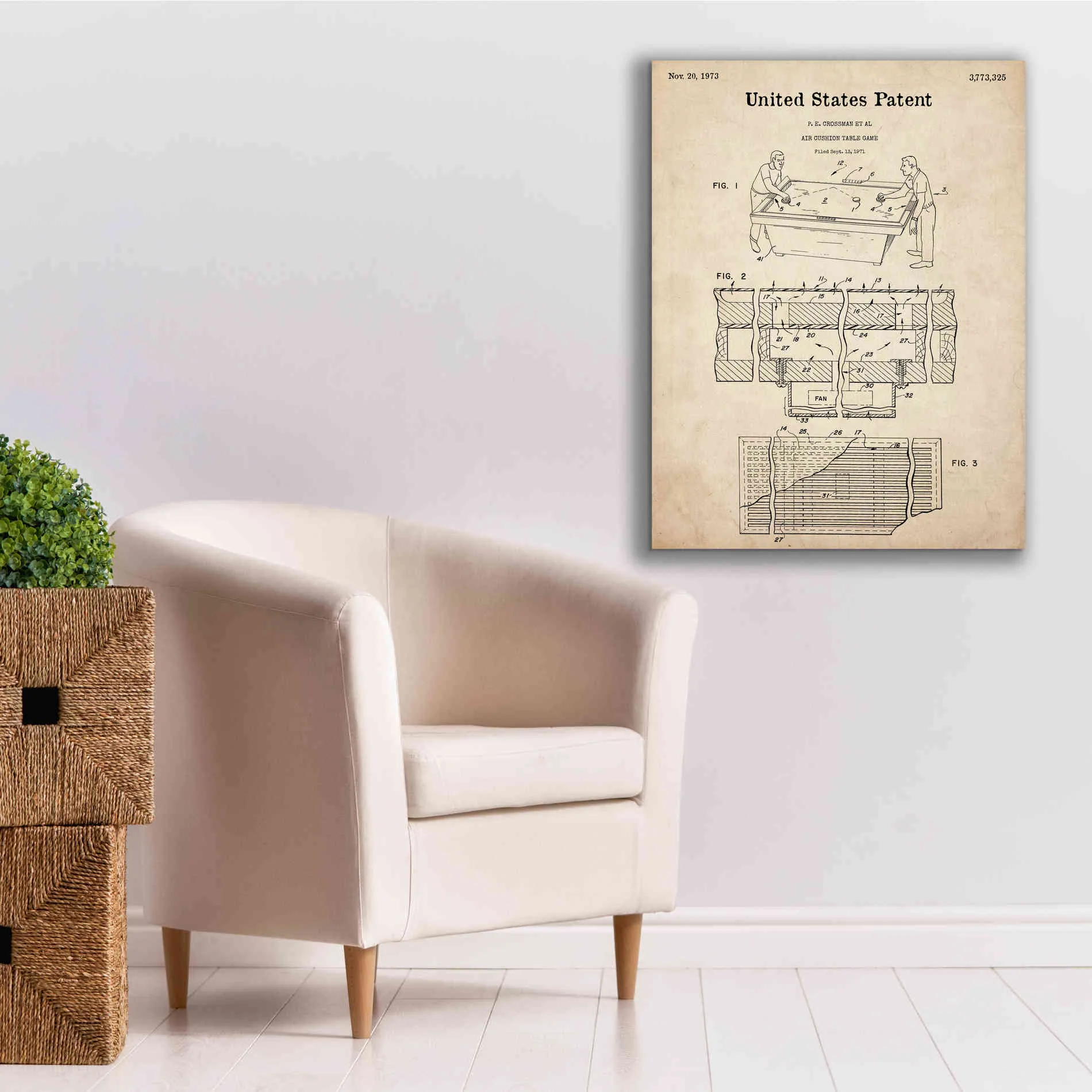 'Air Hockey Blueprint Patent Parchment,' Canvas Wall Art