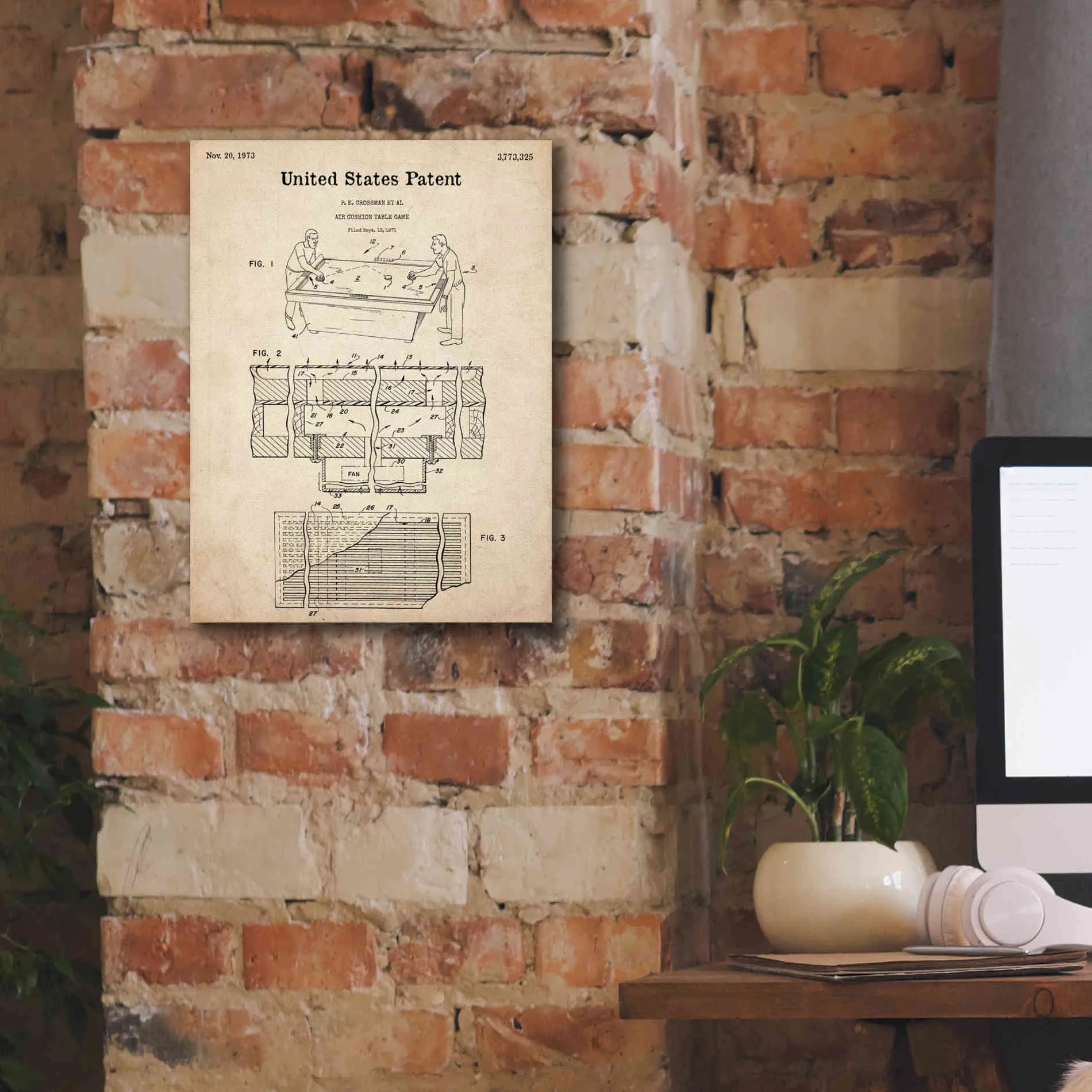 'Air Hockey Blueprint Patent Parchment,' Canvas Wall Art