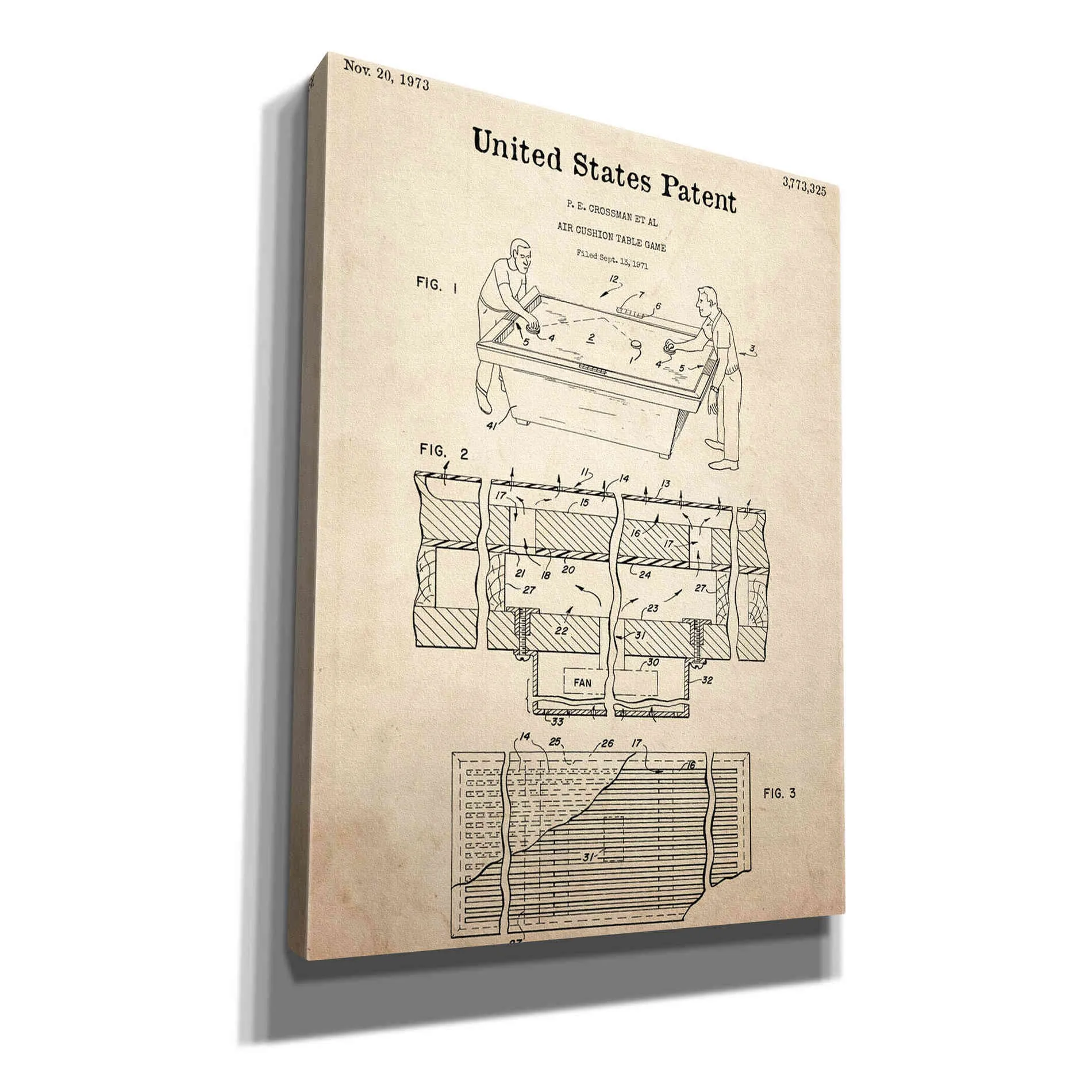 'Air Hockey Blueprint Patent Parchment,' Canvas Wall Art