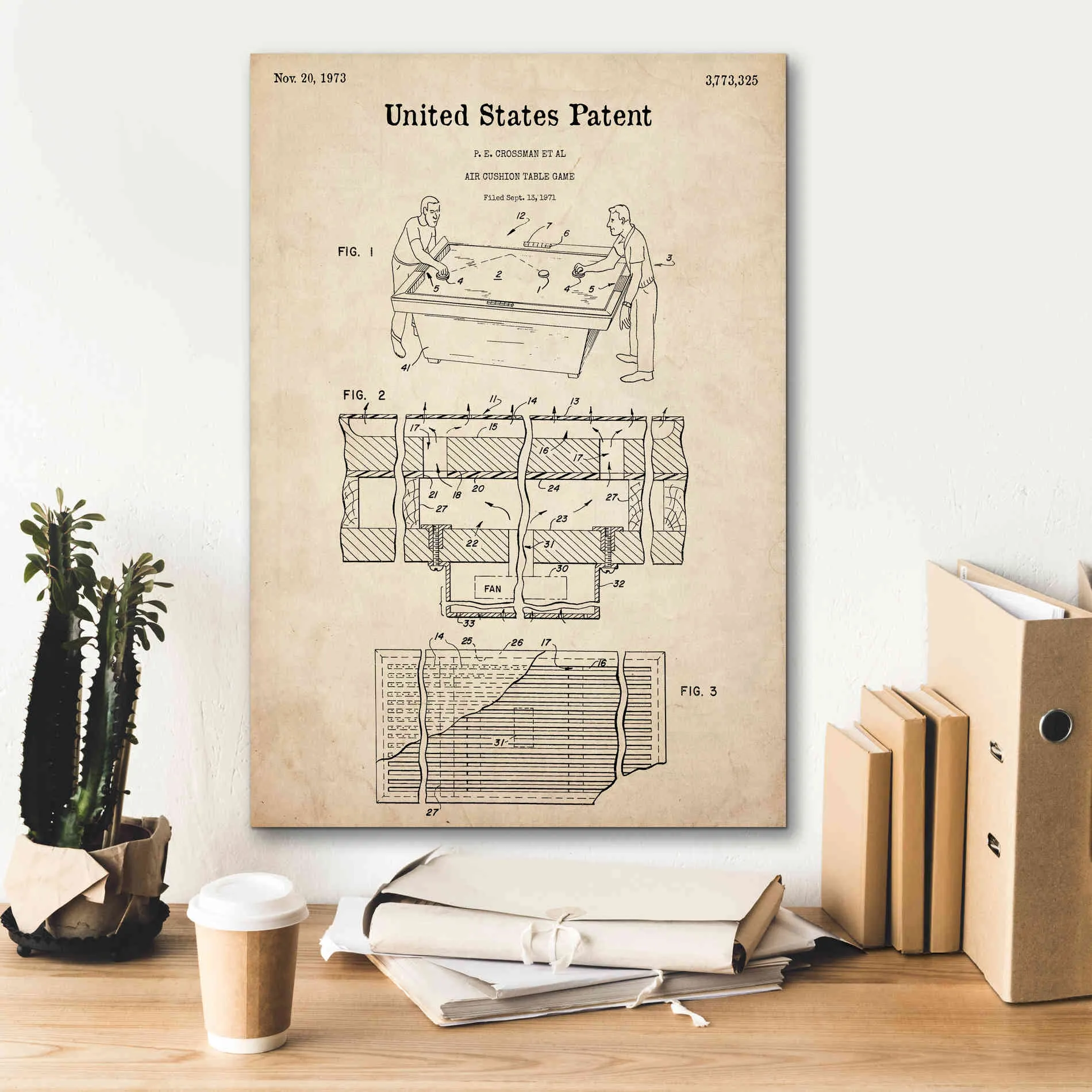 'Air Hockey Blueprint Patent Parchment,' Canvas Wall Art