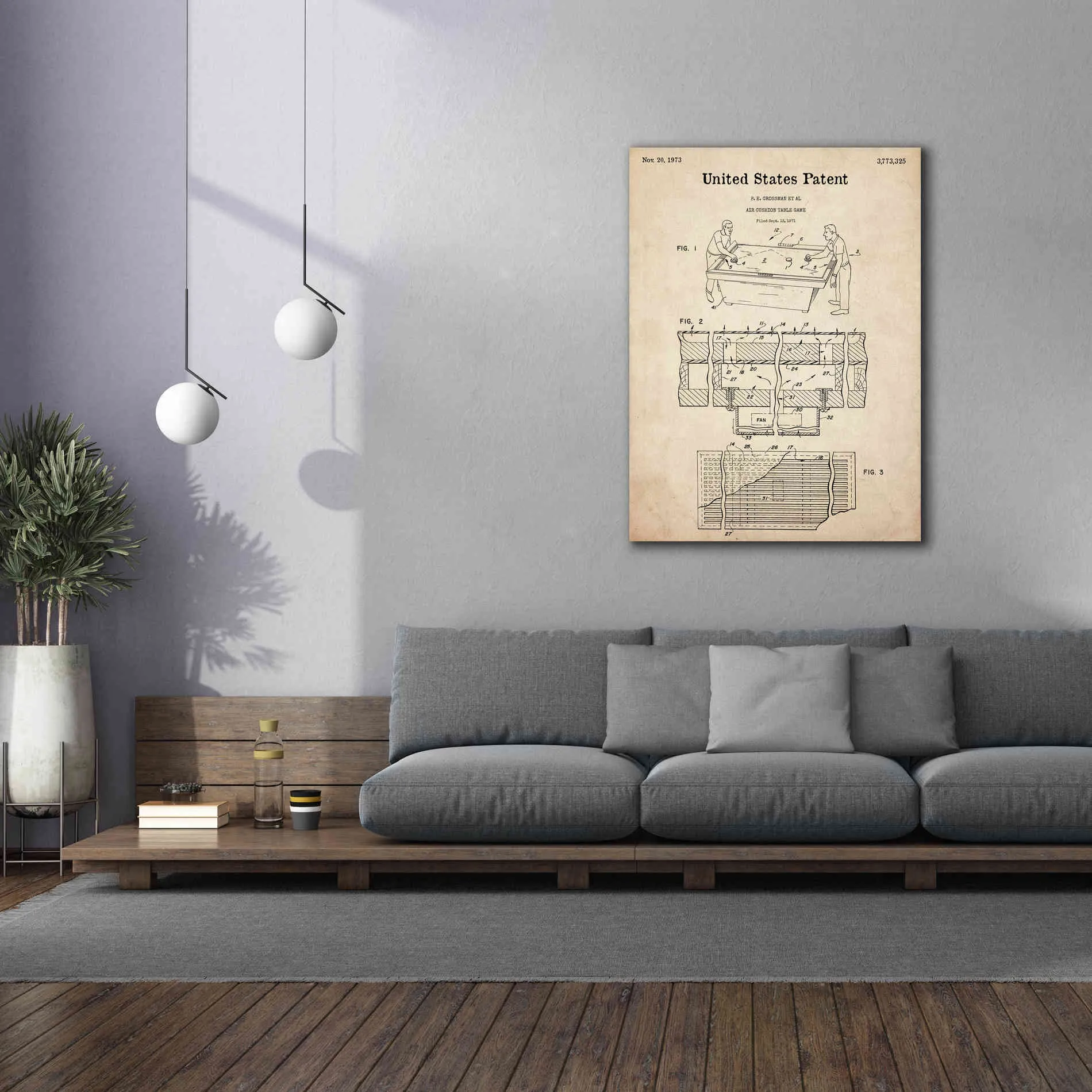 'Air Hockey Blueprint Patent Parchment,' Canvas Wall Art