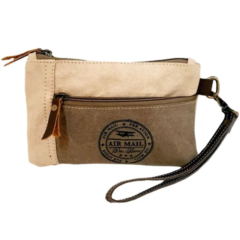 Air Mail Canvas Wristlet Pouch