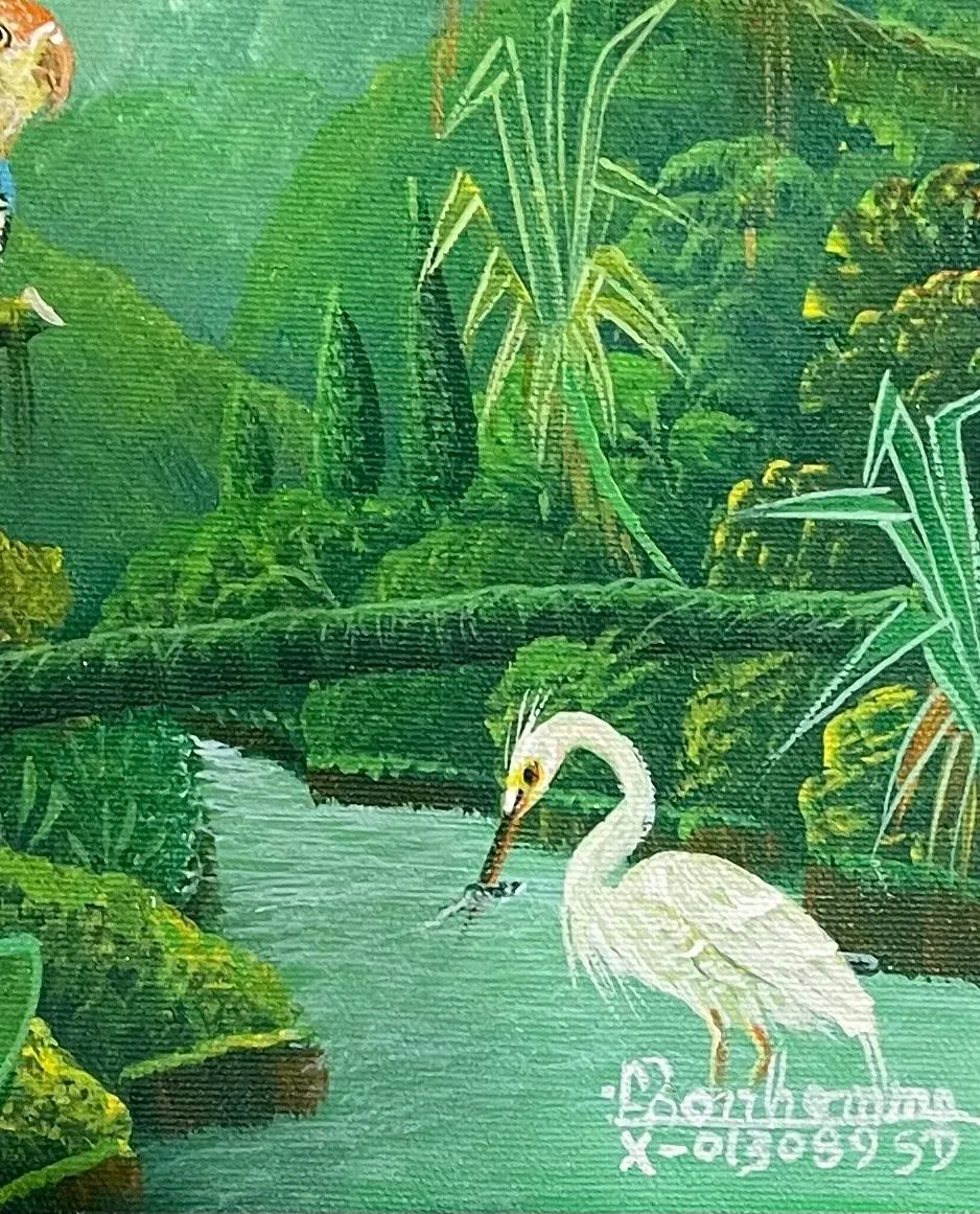 Albott Bonhomme 10"x8" Parrot & Egret 2024 Acrylic on Canvas Painting #42MFN