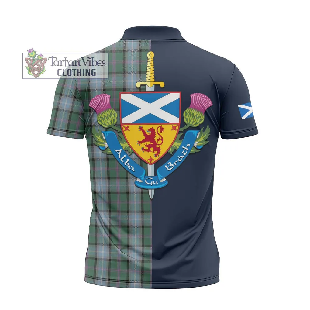 Alexander of Menstry Hunting Tartan Zipper Polo Shirt Alba with Scottish Lion Royal Arm Half Style