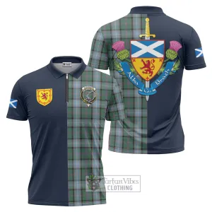 Alexander of Menstry Hunting Tartan Zipper Polo Shirt Alba with Scottish Lion Royal Arm Half Style