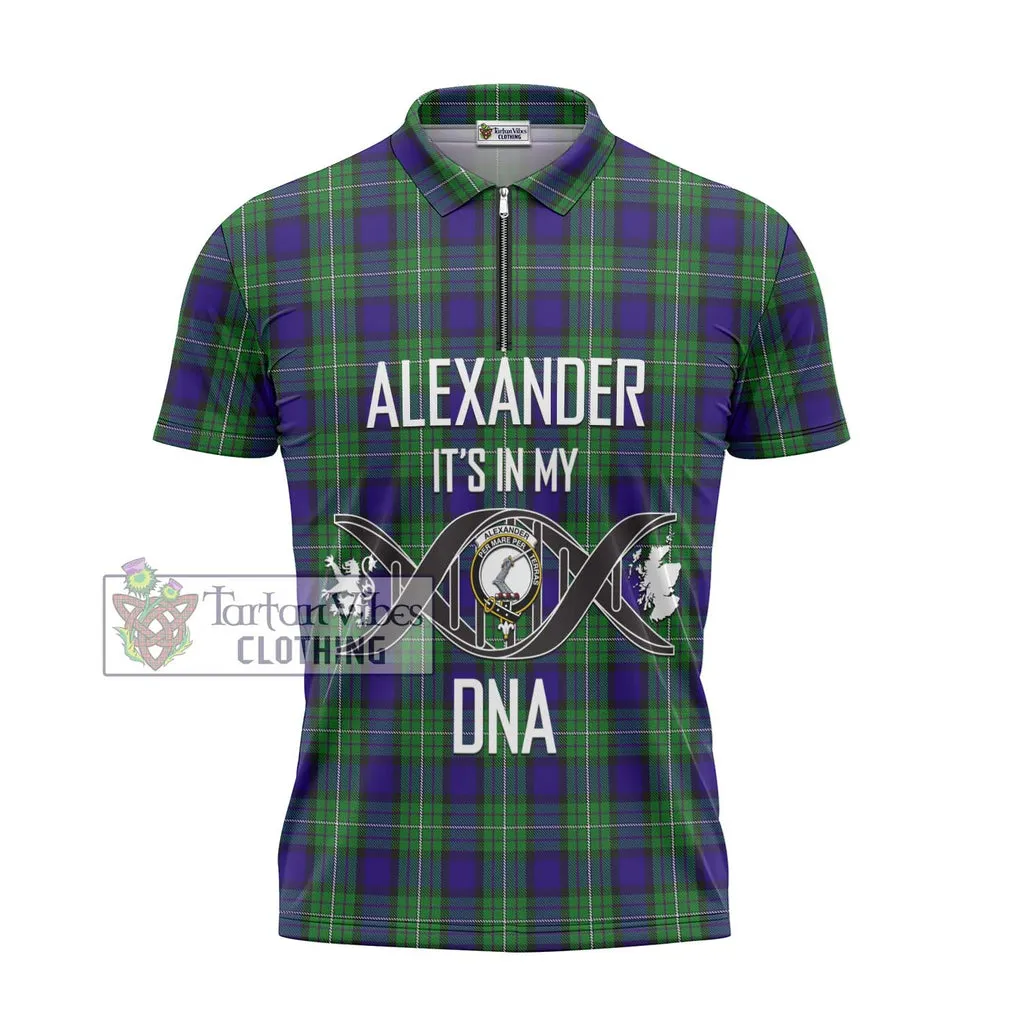 Alexander Tartan Zipper Polo Shirt with Family Crest DNA In Me Style