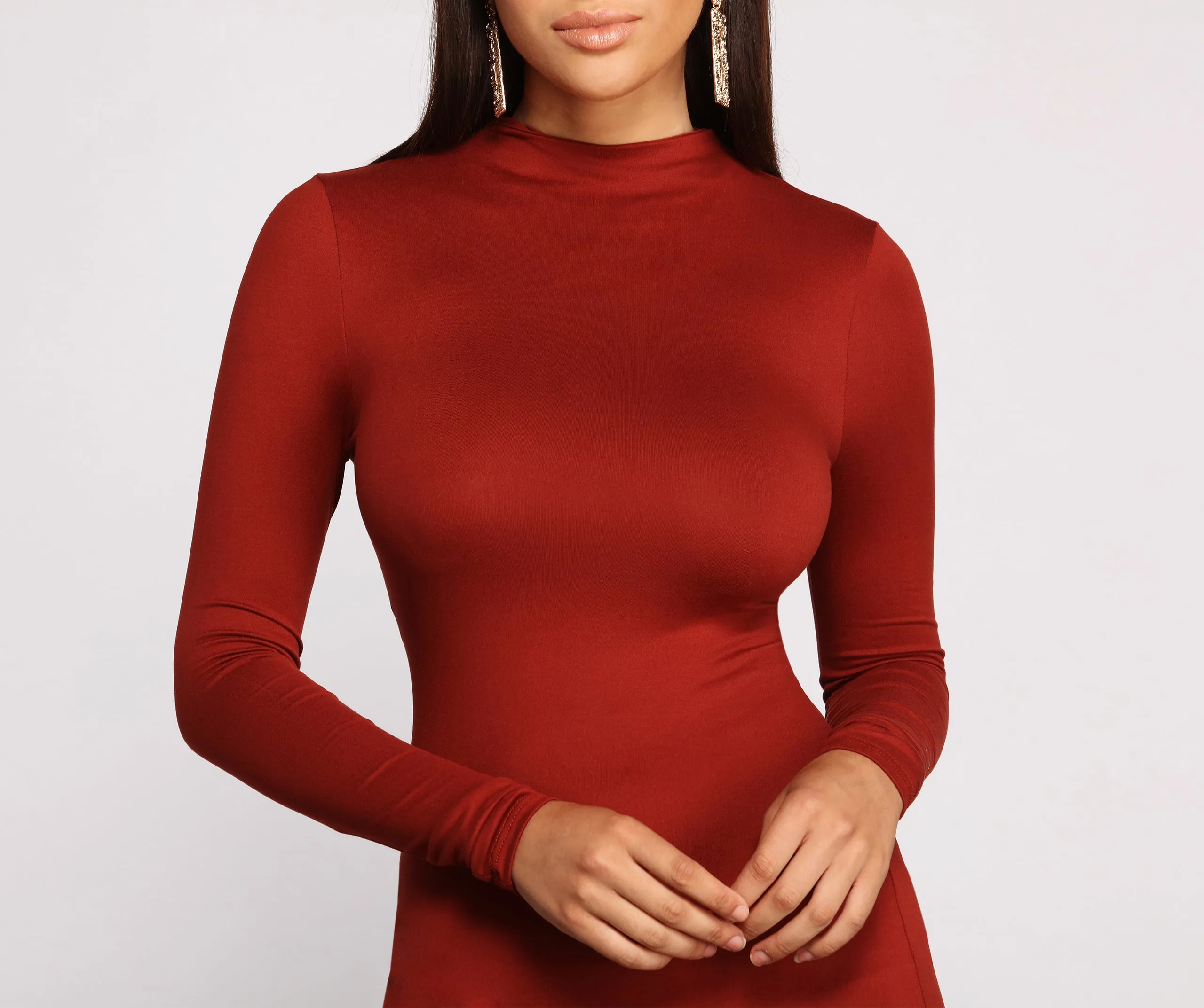 All About Knit Mock Neck Mini Dress