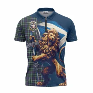 Allardice Tartan Family Crest Zipper Polo Shirt with Scottish Majestic Lion