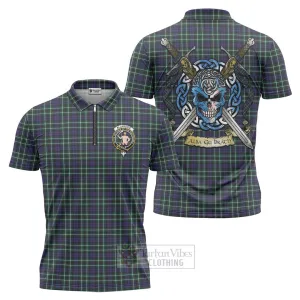 Allardice Tartan Zipper Polo Shirt with Family Crest Celtic Skull Style