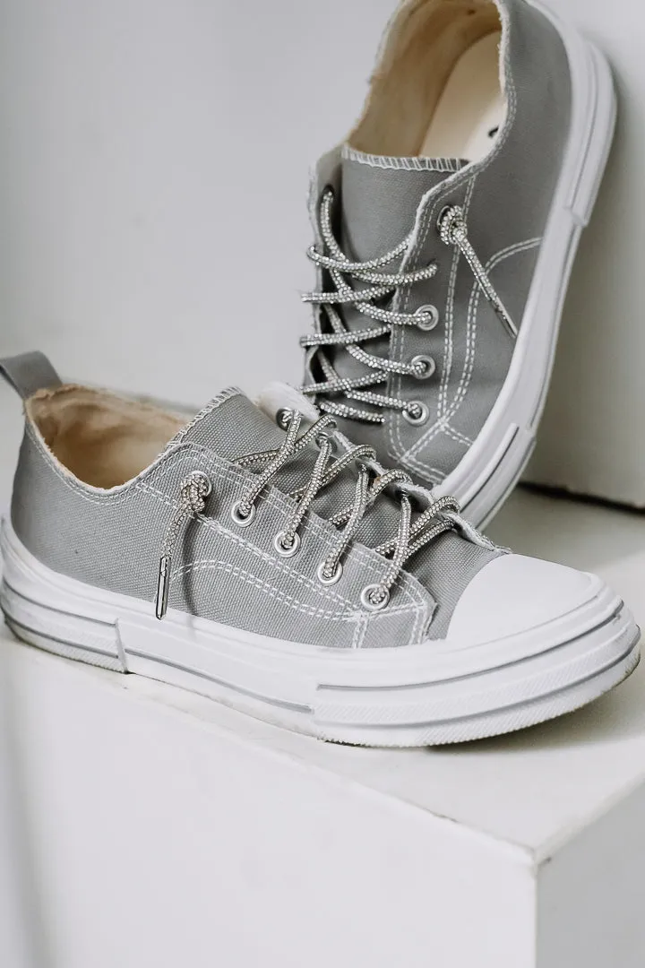 Aman Canvas Rhinestone Lace Sneakers | Grey