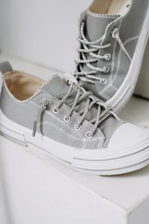 Aman Canvas Rhinestone Lace Sneakers | Grey