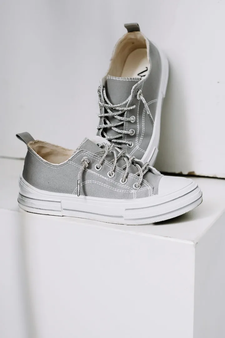 Aman Canvas Rhinestone Lace Sneakers | Grey