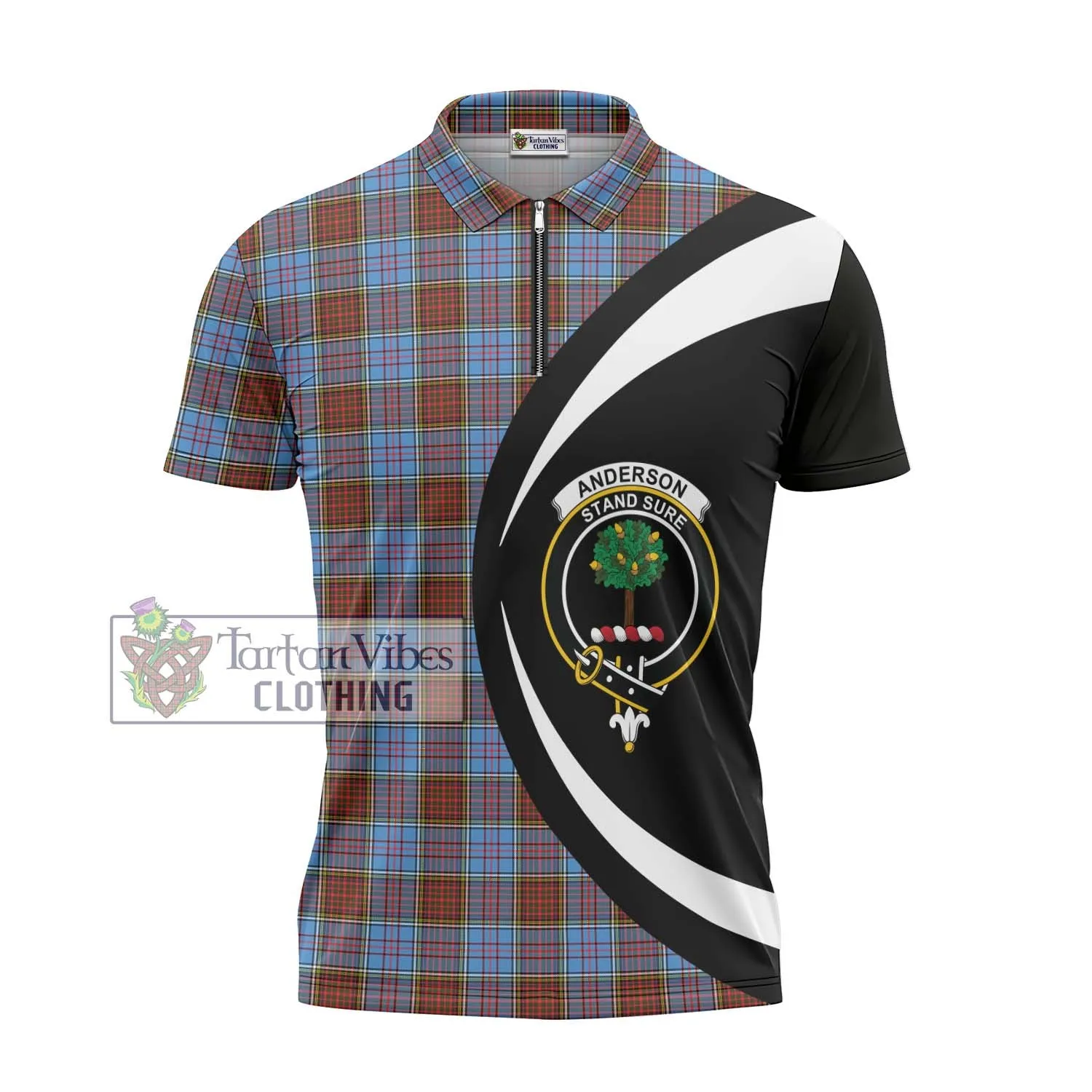 Anderson Modern Tartan Zipper Polo Shirt with Family Crest Circle Style