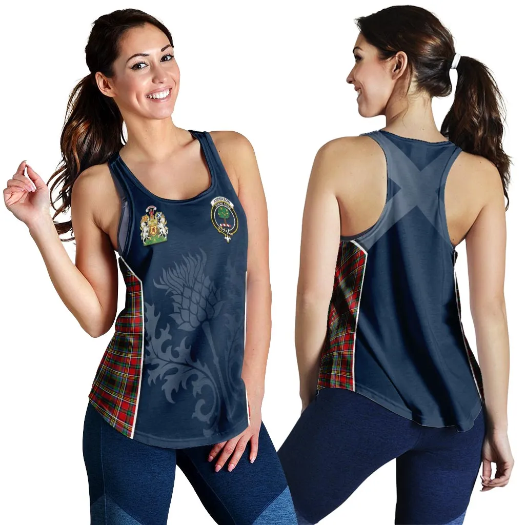 Anderson of Arbrake Tartan Women's Racerback Tanks with Family Crest and Scottish Thistle Vibes Sport Style