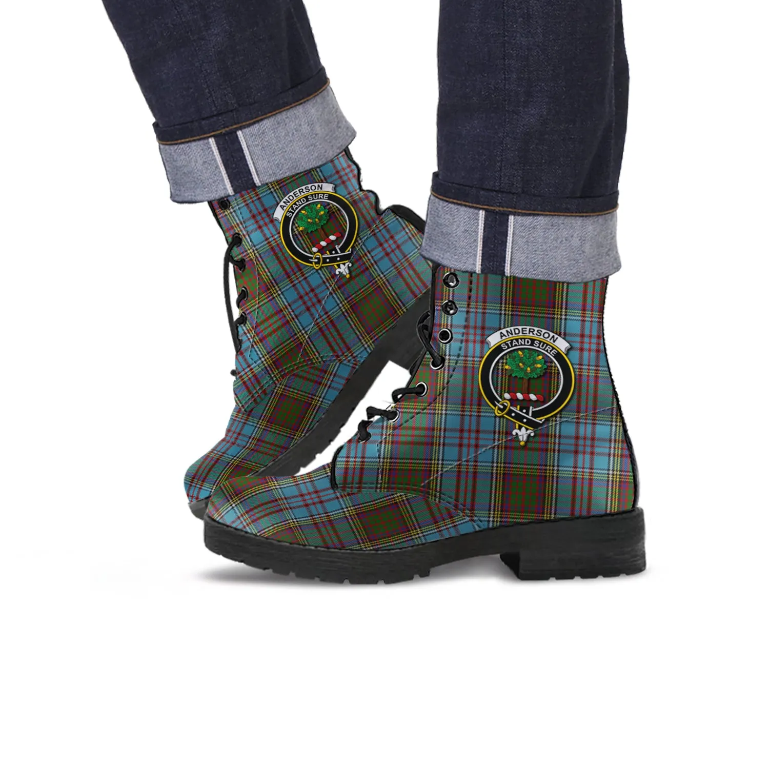 Anderson Tartan Leather Boots with Family Crest