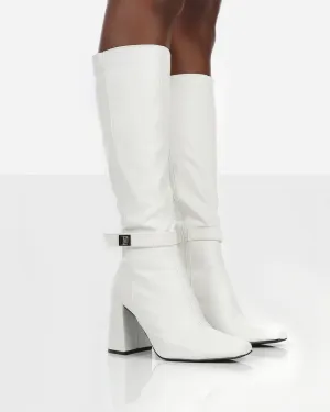 Apologetic White Pu Knee High Block Heel Boots