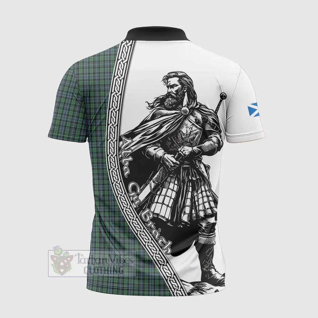 Arbuthnot Tartan Clan Crest Zipper Polo Shirt with Highlander Warrior Celtic Style