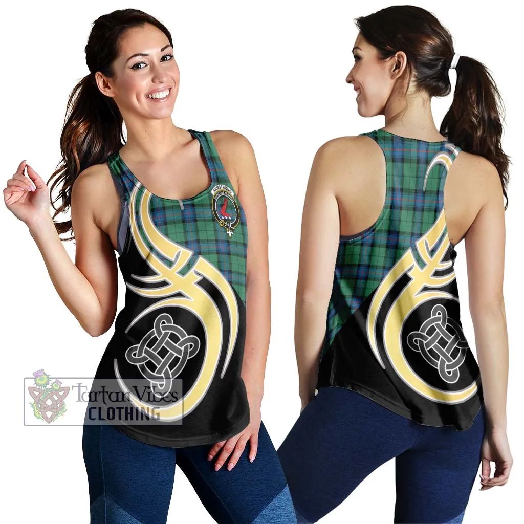 Armstrong Ancient Tartan Women's Racerback Tanks with Family Crest and Celtic Symbol Style