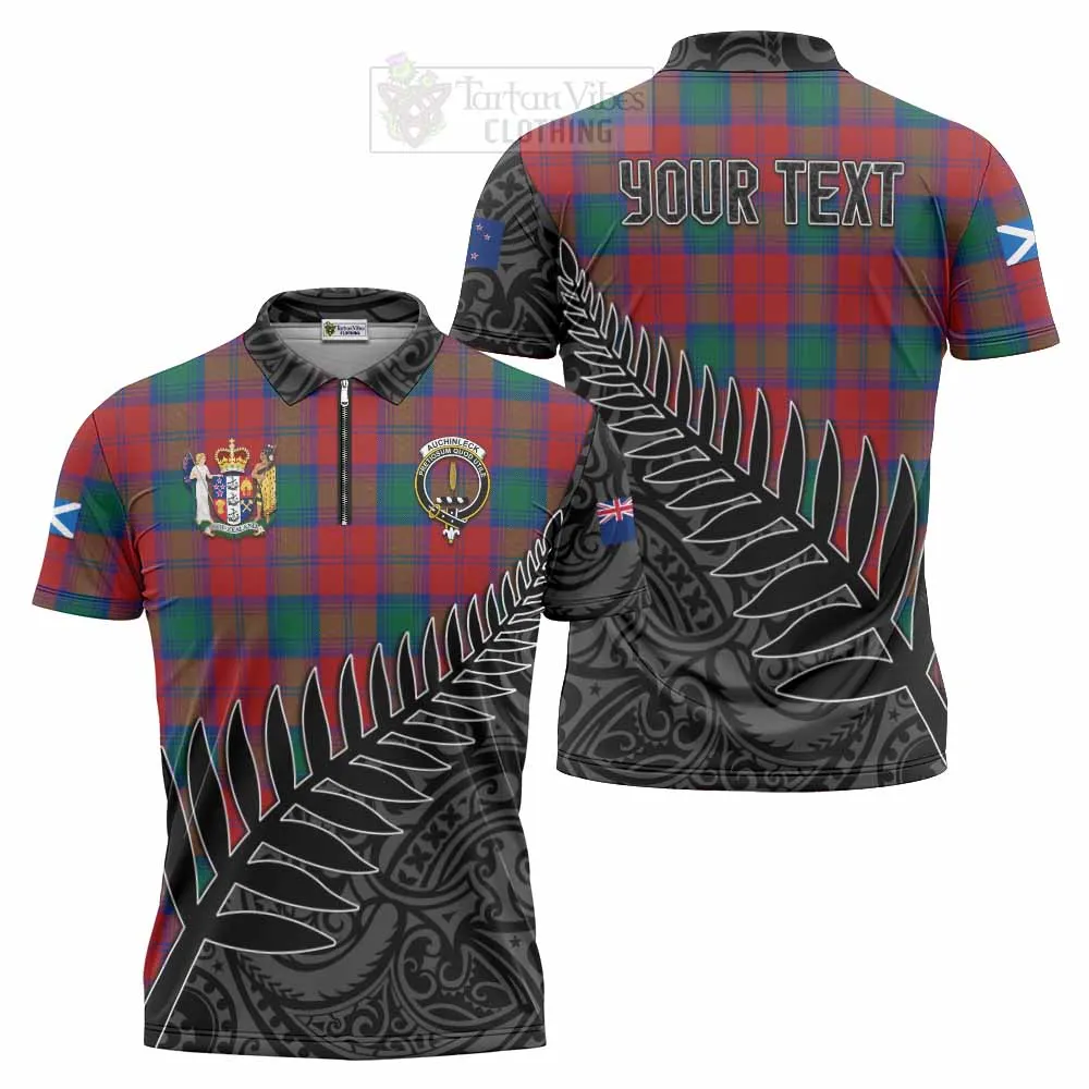 Auchinleck (Affleck) Crest Tartan Zipper Polo Shirt with New Zealand Silver Fern Half Style