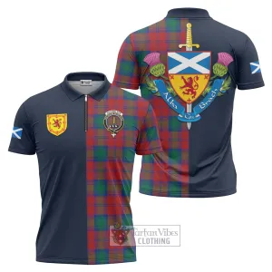 Auchinleck (Affleck) Tartan Zipper Polo Shirt Alba with Scottish Lion Royal Arm Half Style