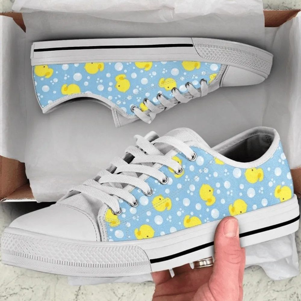 Baby Rubber Ducks In Water Pattern Low Top Shoes Sneaker, Animal Print Canvas Shoes, Print On Canvas Shoes