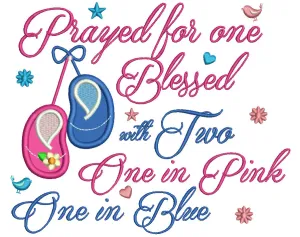 Baby Shoes Prayed For One Blessed With Two One In Pink One In Blue Baby Applique Machine Embroidery Digitized Design Pattern