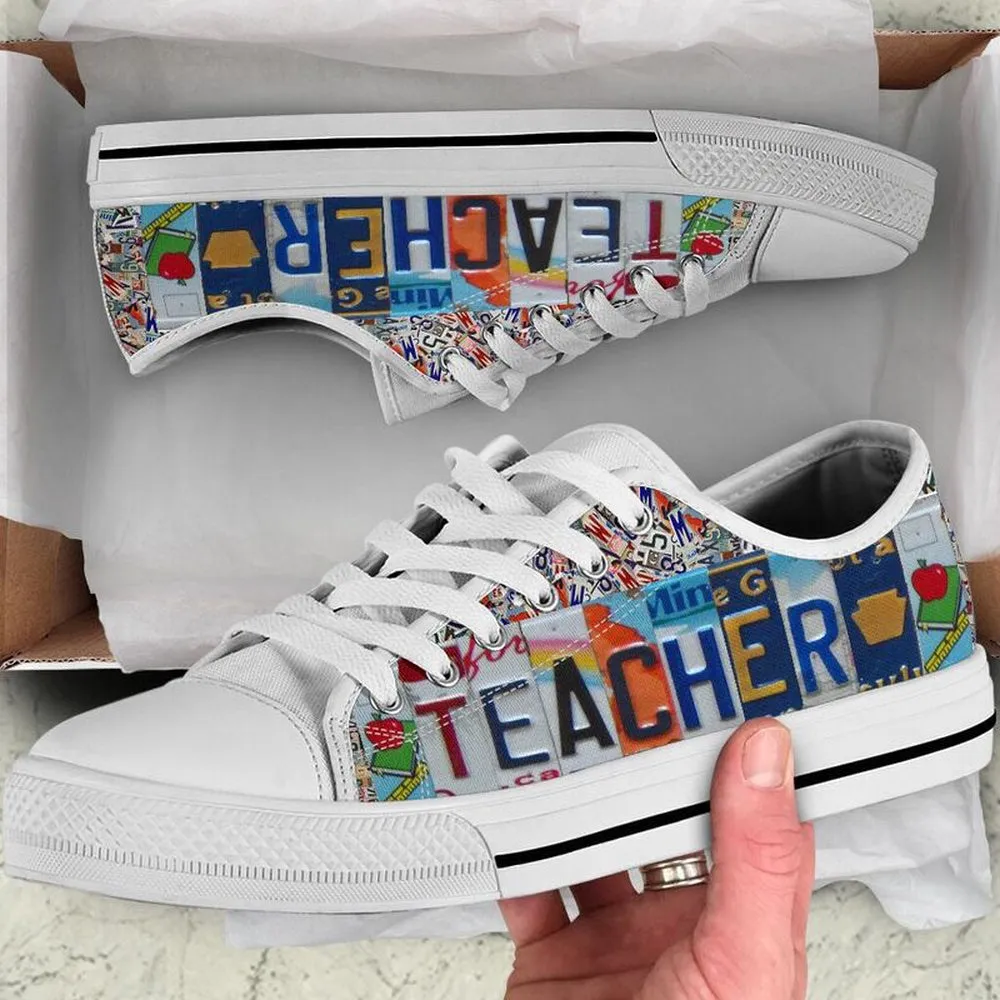 Back To School Teacher License Plates Low Top Shoes, Teacher Shoes, Low Top Sneakers