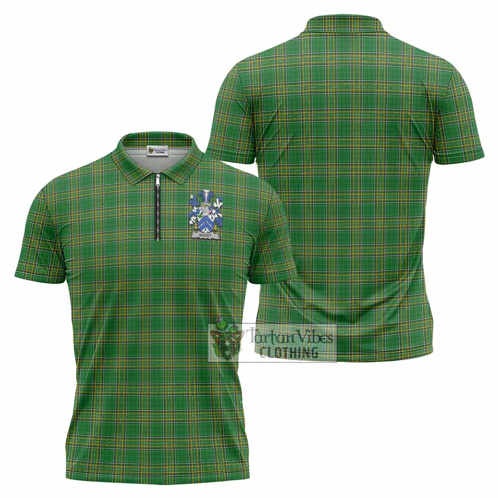 Bagot Irish Clan Tartan Zipper Polo Shirt with Coat of Arms