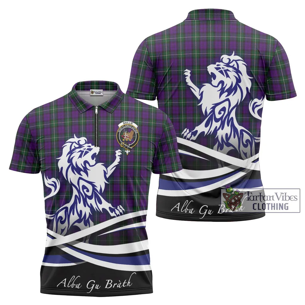 Baillie Highland Society Tartan Zipper Polo Shirt with Alba Gu Brath Regal Lion Emblem