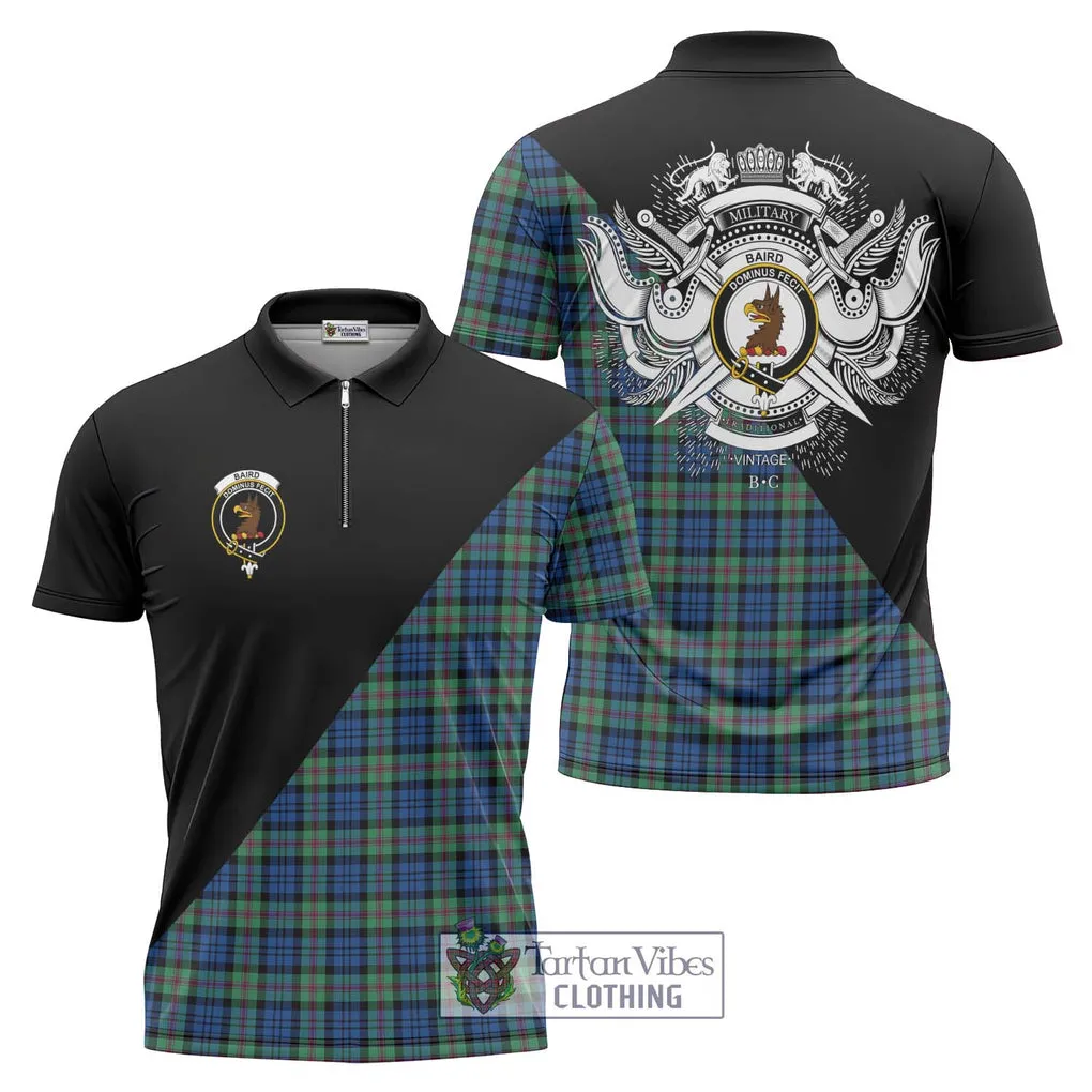 Baird Ancient Tartan Zipper Polo Shirt with Family Crest and Military Logo Style