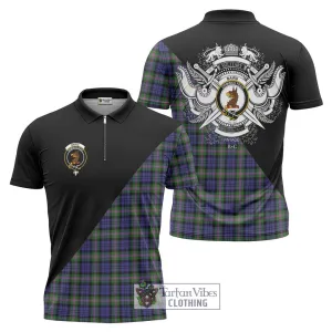 Baird Modern Tartan Zipper Polo Shirt with Family Crest and Military Logo Style