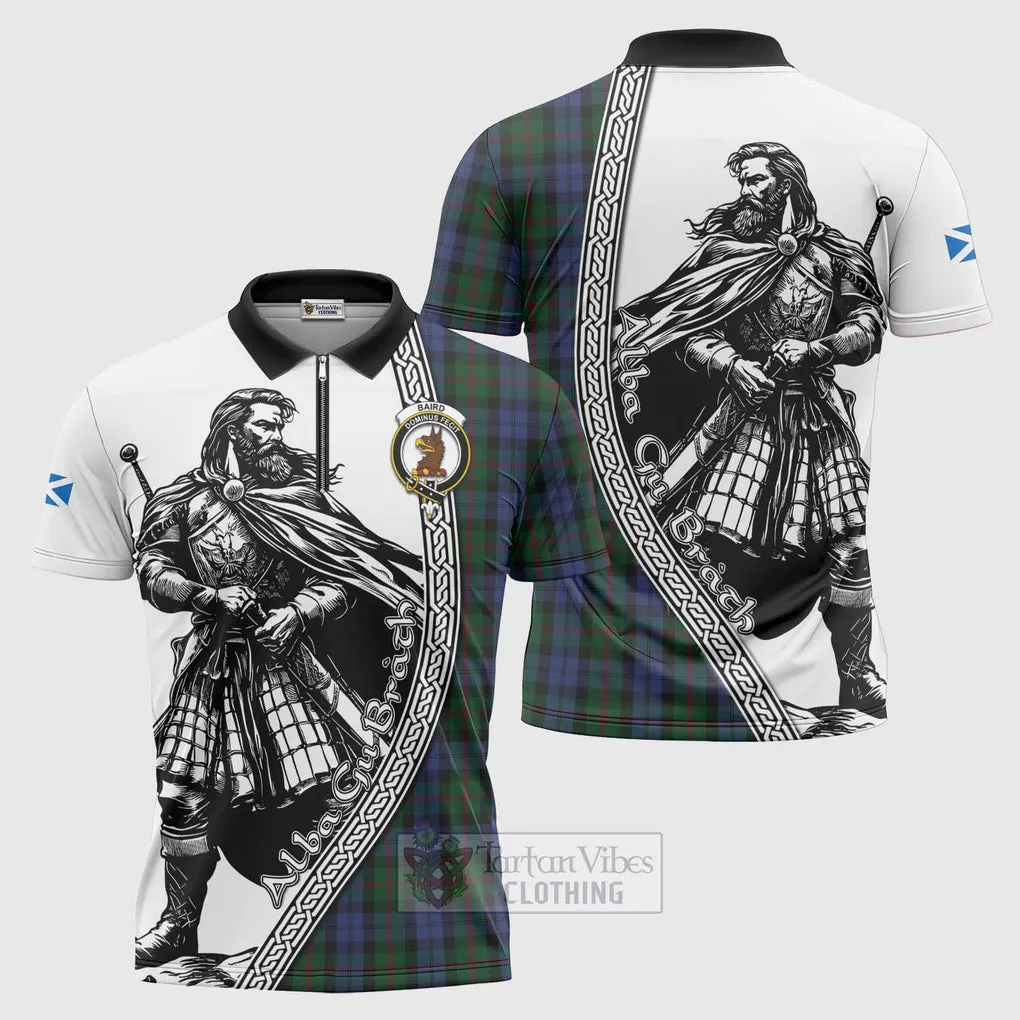 Baird Tartan Clan Crest Zipper Polo Shirt with Highlander Warrior Celtic Style