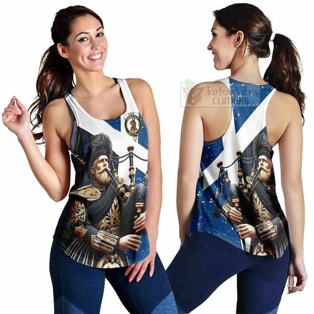 Baird Tartan Women's Racerback Tanks with Family Crest Scottish Bagpiper Vibes