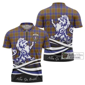 Balfour Tartan Zipper Polo Shirt with Alba Gu Brath Regal Lion Emblem