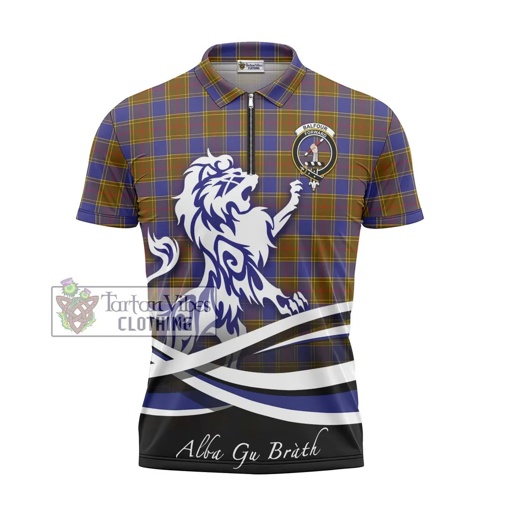 Balfour Tartan Zipper Polo Shirt with Alba Gu Brath Regal Lion Emblem